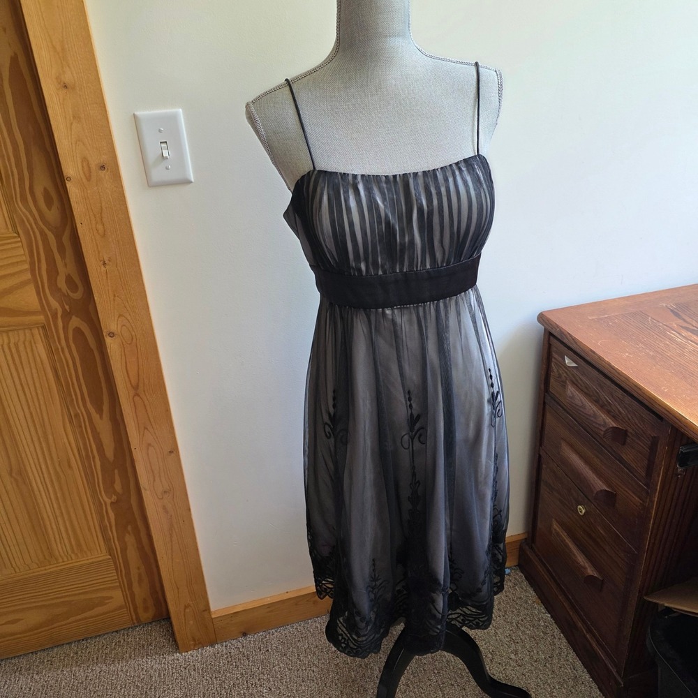 SL Fashions Vintage Y2K Dark Coquette Black Mesh Embroidered Lace Dress Size 12